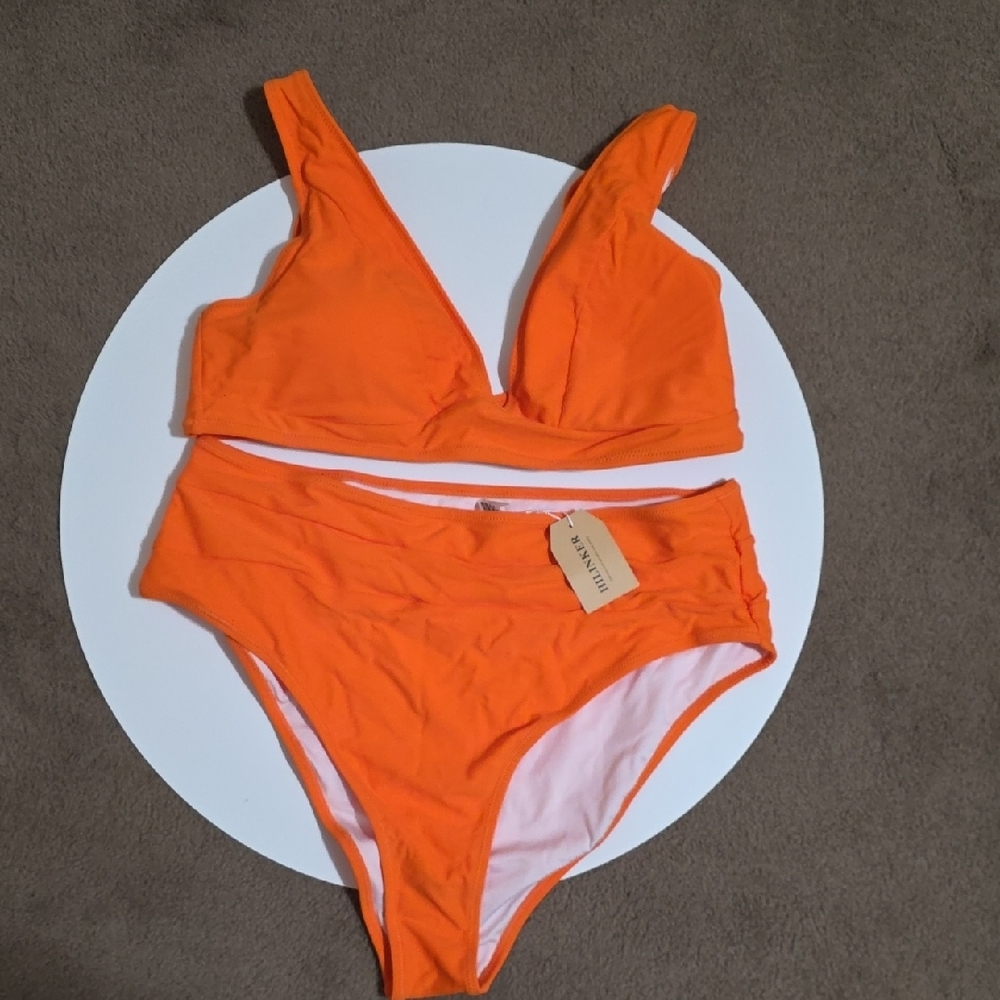 High-Waist Orange Bikini Set - Women's Two-Piece Swim